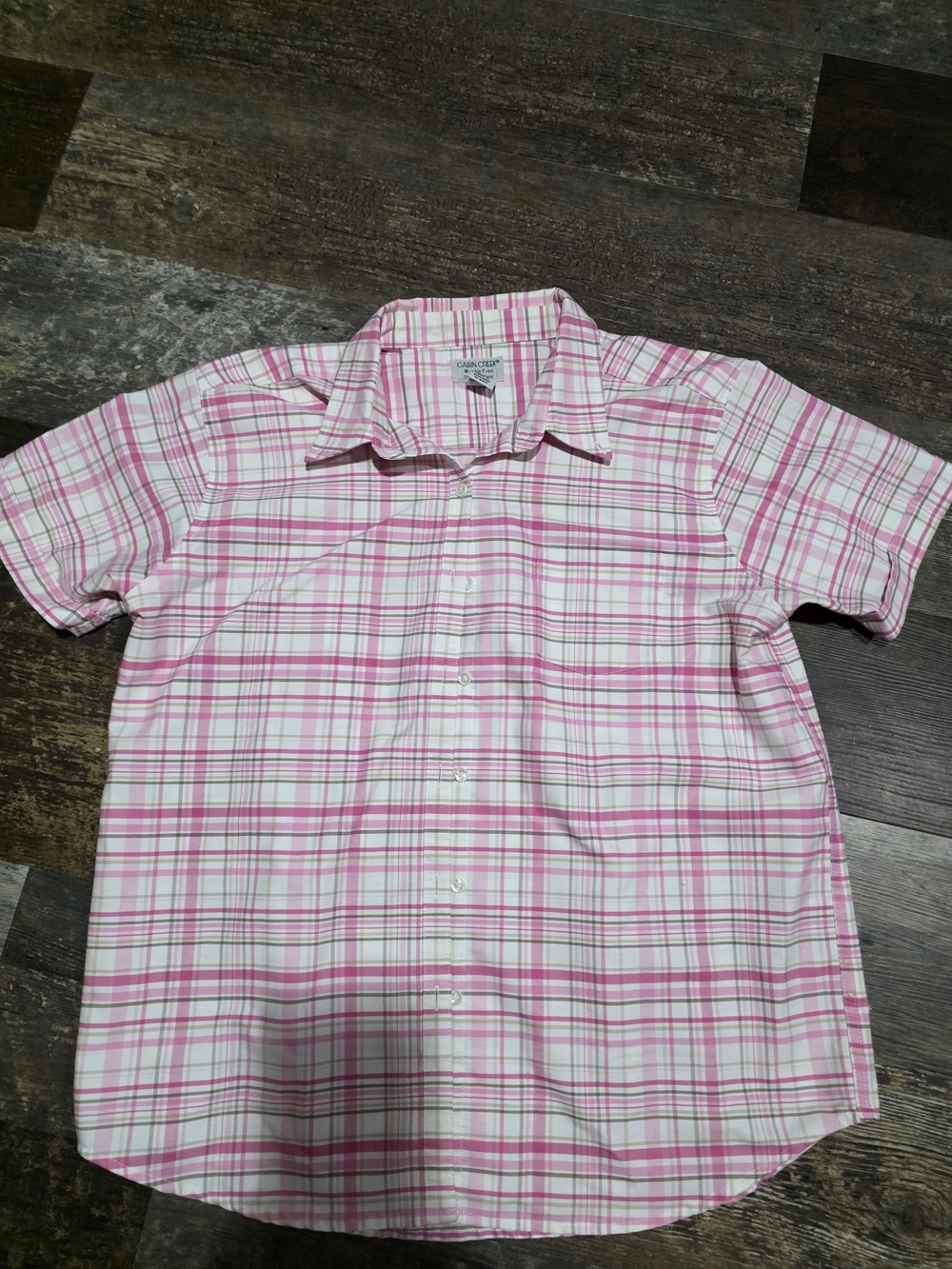 Cabin Creek Pink and White Plaid Short-Sleeve Button-Down